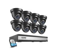 ZOSI 16CH CCTV Camera System, Human Vehicle Detect, 8Pcs 2MP Wired Camera | 4TB Hard Drive, Home Surveillance DVR, Weatherproof Outdoor Indoor Security, 1920TVL Wired CCTV Cameras, 80ft IR Night Vision