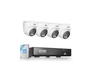 ZOSI 4K PoE CCTV Camera System, 4 x 8MP PoE IP Cameras Outdoor Indoor with 2-Way Audio, 8CH NVR and 2TB HDD for 24/7 Recording (16CH Expandable), Human/Vehicle/Face Detection, IR Night Vision, C220