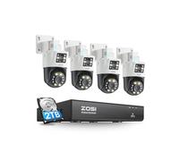 ZOSI 4K PoE CCTV Camera System Dual-Lens, 4pcs Pan/Tilt PoE Camera Outdoor, 2-in-1 Dual Views (4MP+4MP), Color Night Vision, Person/Vehicle Detect, Spotlight Siren, 8 Ports 16CH 8MP NVR with 2TB HDD