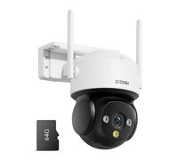 ZOSI C290 8MP 4K UHD WiFi Security Camera Outdoor Indoor, Pan/Tilt CCTV Camera with 64GB Memory Card No Monthly Fee, 100ft Night Vision, AI Human Vehicle Detection, 2-Way Audio, Siren Alarm, Plug-in