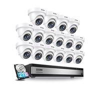 ZOSI CCTV Camera System, 16x 1080p Security Cameras, Human & Vehicle Detect | 2TB Hard Drive, 16CH AI Home Surveillance DVR, Weatherproof Outdoor Indoor Camera, Wired CCTV Cameras, 80ft IR Night Vision