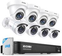 ZOSI Wired CCTV Security Camera System Outdoor Indoor, 8CH 5MP H.265+ Lite DVR Recorder, 1080p 4Pcs Bullet Camera & 4Pcs Dome Cams, Weatherproof Home Surveillance,1TB Hard Drive, 80ft Night Vision