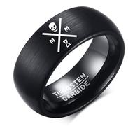Zosing 8MM Tungsten Carbide Jewelry Memento Mori Signet Ring Comfort Fit Band For The Practicing Skull Head Ring Comfort Fit Band, Metal, No Gemstone
