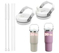 ZOSIX New Upgraded 2PCS Designed for Stanley Cup 30 oz Flip Straw Lid, Leak Proof Lid, Spill Proof Tumbler Lid Cup Lid Replacement for Stanley 30 oz Tumbler with Handle, White