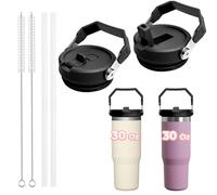 ZOSIX New Upgraded 2PCS Designed for Stanley Cup 30 oz Flip Straw Lid, Leak Proof Lid, Spill Proof Tumbler Lid Cup Lid Replacement for Stanley 30 oz Tumbler with Handle, Black