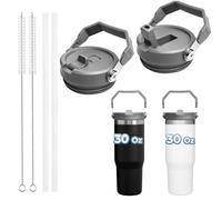 ZOSIX New Upgraded 2PCS Flip Straw Lid, Leak Proof, Spill Proof Tumbler Lid Replacement for Stanley 30 oz Tumbler with Handle, Grey