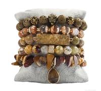 ZOSOJONA 5Pcs Boho Stackable Beaded Bracelets with Crystal Agate Pendant, Stretch Elastic Charm Bracelets for Women Jewelry Gifts, One Size, Stone, Cubic Zirconia