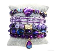 ZOSOJONA 5Pcs Boho Stackable Beaded Bracelets with Crystal Agate Pendant, Stretch Elastic Charm Bracelets for Women Jewelry Gifts, One Size, Stone, Cubic Zirconia