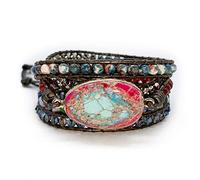 ZOSOJONA Boho Handmade Natural Stone Wrap Bracelet Turquoises Crystal Beads, Leather