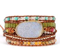 ZOSOJONA Boho Handmade Natural Stone Wrap Bracelets Turquoises Crystal Beads Bracelet Jewelry, 86.36 cm, Agalmatolite