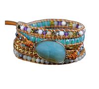 ZOSOJONA Boho Handmade Natural Stone Wrap Bracelets Turquoises Crystal Beads Bracelet Jewelry, L, Leather, bead