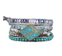 ZOSOJONA Boho Handmade Natural Stone Wrap Bracelets Turquoises Crystal Beads Bracelet Jewelry, L, Leather, bead