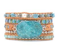ZOSOJONA Boho Wrap Bracelet for Women, Handmade Natural Imperial Jasper Multi-Layer Stone Beaded Bracelet, Bohemian Healing Crystal Stone Jewelry Gifts, L, Leather, 12-amazonite