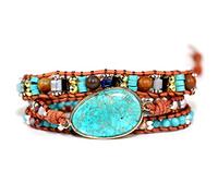 ZOSOJONA Boho Wrap Bracelets Natural Jasper Crystal Stone Variety Beads Strand Bracelet, L, Green Opal, Jasper