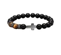 ZOSOJONA Cross Bracelet for Men Father Dad Husband Son Brother Boyfriend Father's Day Birthday Graduation Anniversary Christmas Christian Black Tiger Eyes Beads Gift for Man, L, Stone, Agate