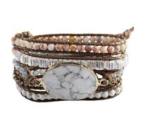 ZOSOJONA Women Handmade Boho Wrap Bracelets Natural Stone Variety Beads Strand Bracelet, One Size, Stone, Agate