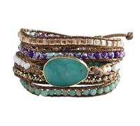 ZOSOJONA Women Handmade Boho Wrap Bracelets Natural Stone Variety Beads Strand Bracelet, One Size, Stone, Agate