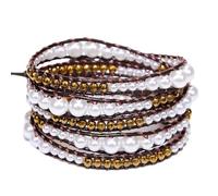 ZOSOJONA Wrap Bracelet For Women/Men | Adjustable Multilayer Genuine Leather Handmade Boho Nature Stone Beaded Bracelets, M, no gemstone