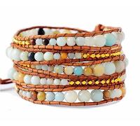ZOSOJONA Wrap Bracelet For Women/Men | Adjustable Multilayer Genuine Leather Handmade Boho Nature Stone Beaded Bracelets, M, Stainless Steel Gemstone Copper Leather, Amazonite