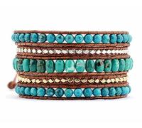 ZOSOJONA Wrap Bracelet For Women/Men | Adjustable Multilayer Genuine Leather Handmade Boho Nature Stone Beaded Bracelets, M, Stainless Steel Copper, Amazonite