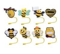 ZOSTLAND 8pcs Cute Cartoon Honey Bee Straw Cover Caps,Straw Topper Silicone Reusable Straw Plugs,Compatible with Stanley 30 oz 40 oz Tumbler Straw Topper for Cup Accessories (Yellow-8pcs)
