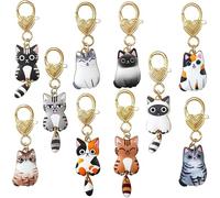 Zosutetoxo 10 Piece Metal Cat Keyrings, Cute Kitten Charms For Bag, Fun Kawaii Decor, Great Gifts For Cat Owners, Small For Women & Men