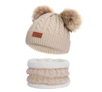 Zosutetoxo 2-piece Children's Winter Set Knitted Hat with Scarf Double Pom-pom Design Warm Hat and Scarf for Cold Days