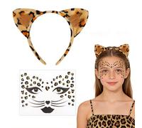 Zosutetoxo 2-piece Leopard Costume Set Ladies, Leopard Ears Headband with 1 Face Tattoos & 1 Hair Clips for Carnival Fancy Dress Leopard Accessories