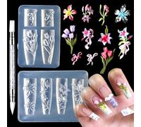 Zosutetoxo 2 Pieces 3D Flower Silicone Nail Mould Set with Carving Pen, Tulip Lily Bow Designs for DIY Nail Art