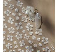 Zosutetoxo 24 Pieces 3D Magnolia Blossom Nail Stickers, Self-Adhesive Elegant Flower Nail Art Decoration for Weddings and Manicures