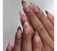 Zosutetoxo 24 Pieces French Tip Press On Nails Short Almond Shape with 3D Texture Design Full Cover Artificial Nails Including Nail File and Wooden Stick