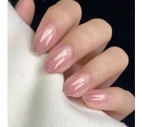 Zosutetoxo 24 Pieces Glitter Gradient Press On Nails Almond Shape Medium Length Pink Shiny Artificial Nails with Gel-like Texture