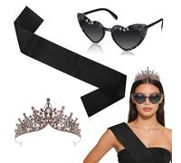 Zosutetoxo 30th Birthday Set for Women, Sash Crown Sunglasses Black Satin Gold Decoration Accessories RIP to My 20s Theme Party Gift