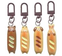 Zosutetoxo 4 Pieces Baguette Keychain, Kawaii Resin Charm with Cat Bear Rabbit Dog, Fun Bag Pendant for Backpack, Small Gifts for Advent Calendar, a Thoughtful Present
