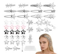 Zosutetoxo 42 Piece Y2K Star Hair Clips, Silver & Colourful Metal Hair Clips with Storage Box, Aesthetic Accessories for Everyday, Festivals and Rave Parties