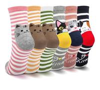 Zosutetoxo 6 Pairs of Cat Socks soft socks with 3D animal design elastic socks for women and girls
