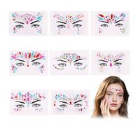 Zosutetoxo 8-piece Glitter Face Gems Set Rhinestone Facial Jewels Crystals Temporary Tattoos Carnival Makeup Party Make up