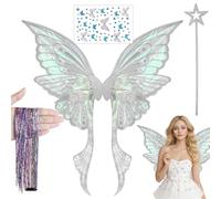 Zosutetoxo Adult Elf Wings with Glitter Effect flexible wing structure and adjustable straps a for fairy costume parties