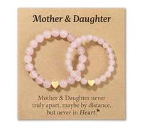 Zosutetoxo Bafutayawa Mother Daughter Bracelet, 2 Piece Rose Quartz Bead Heart Charm Bracelets, Gift for Mother's Day Birthday Christmas