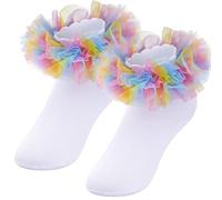 Zosutetoxo Frilly Socks for Women and Girls with Lace Trim Multicoloured Comfortable Cotton a Special Gift for Traditional Festivals