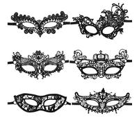 Zosutetoxo Mask Maskenball Venetian Mask, 6 Pieces Elegant Ladies' Lace Black for Gothic Party Costume Evening