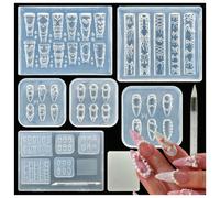 Zosutetoxo Nails Mold, Nail Stamp Nail Design Set with 3D Gel Nail Art Silicone Mould, Cake Piping Flower Nail Stencils for DIY Nail Art