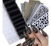 Zosutetoxo Stickers, 50 Pieces Nail Stencils & Transfer Foil for Nails, Stamping Stencils with Black and White Floral Lace Nail Foil