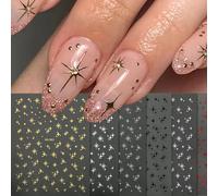 Zosutetoxo Stickers, 6PCS Self-adhesive Star Nail Stickers, Nail Art Laser Star Stickers in Y2K Style as Nail Design Accessories for Women and Girls