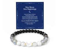 Zoswj Moonstone Bracelet, Gothic Crystal Jewellery for Women | Natural Moonstone and Obsidian beads with moon charm and message card, stylish jewellery for daily wear and gifting