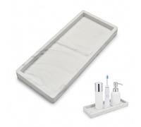 Zoswj Silicone Marble Tray 30×12.5×2cm - Vanity Storage Tray Organiser, White Marble Effect Bathroom Tray for Perfume, Dressing Table Organiser Kitchen Countertop