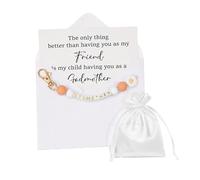 Zoswj Will You Be My Godmother Gift - Handmade Beaded Keyring with Greeting Card & Envelope, Floral Acrylic Bag Charm for Godmother Proposal, Baptism Birthday Auntie Women