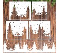 zosylley Christmas Stencils Large Xmas Forest Deer Stencil for Wood Christmas Winter Scene Stencil for Painting on Window Wall Canvas Paper, White