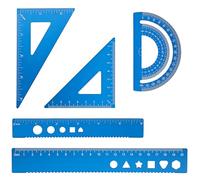 Zotemo 5 Pcs Metal Geometry Set, Math Drafting Ruler Kit- Aluminum Triangle Rulers, Protractor, 8 Inch and 6 Inch Drawing Ruler, Measuring Tool for School and Office Supplies (Blue)