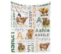 ZOTIMEF Custom Baby Blanket - Multi-Fonts Name with Highland Cows Design - Personalized Flannel Blanket Soft Plush for Boys Girls Holidays Birthdays Gifts Colour15